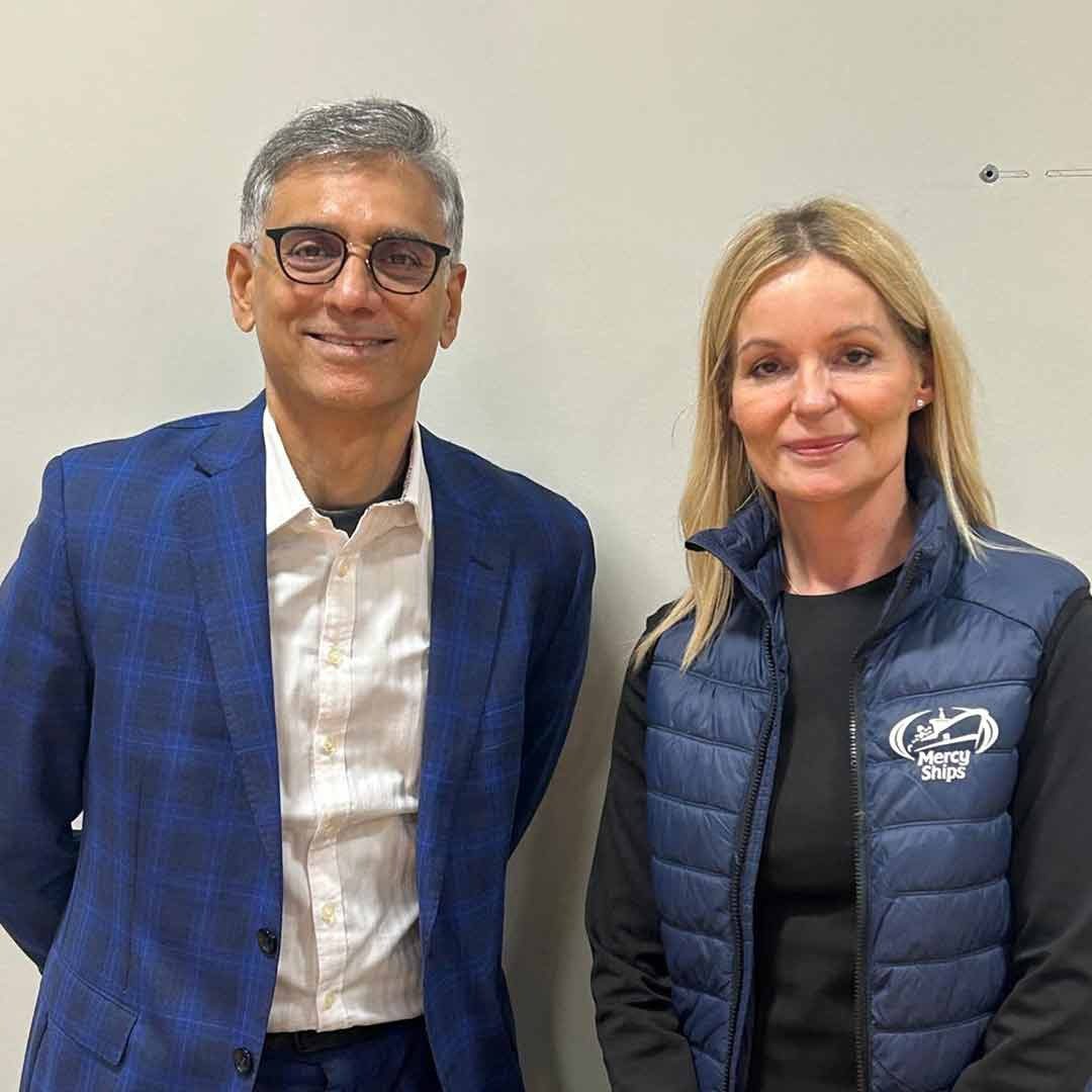 Captain Rajesh Unni, Founder and Chairman, Synergy Marine Group, with Charlotte N&oslash;rholm Dyhr, Secretary General of Mercy Ships Denmark